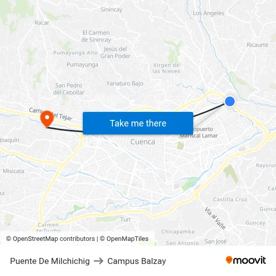 Puente De Milchichig to Campus Balzay map