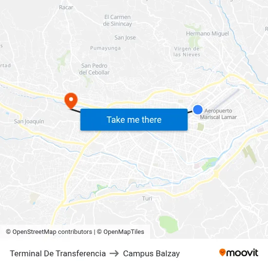 Terminal De Transferencia to Campus Balzay map