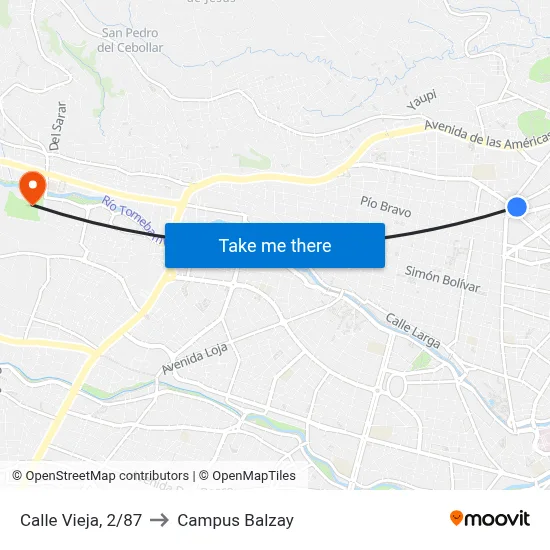 Calle Vieja, 2/87 to Campus Balzay map