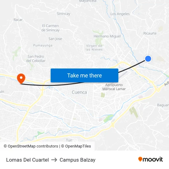 Lomas Del Cuartel to Campus Balzay map
