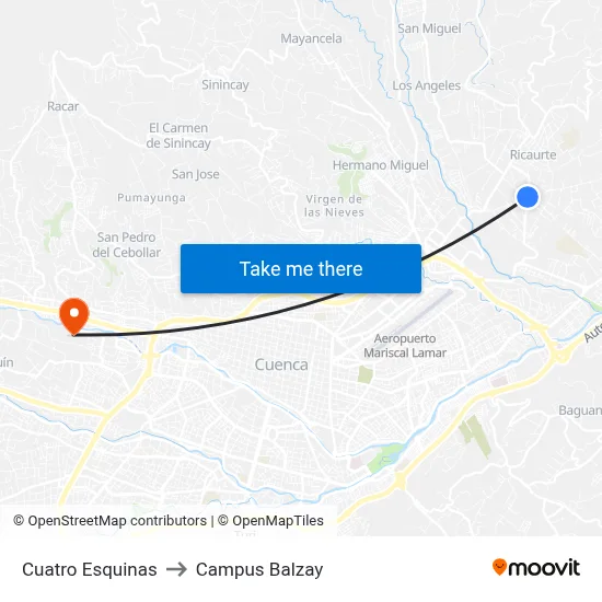 Cuatro Esquinas to Campus Balzay map