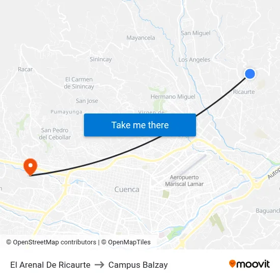 El Arenal De Ricaurte to Campus Balzay map