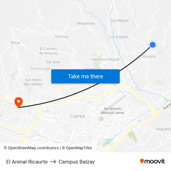 El Arenal Ricaurte to Campus Balzay map