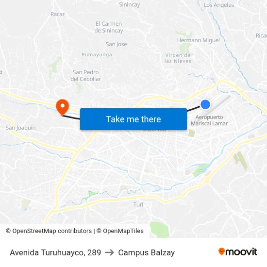 Avenida Turuhuayco, 289 to Campus Balzay map