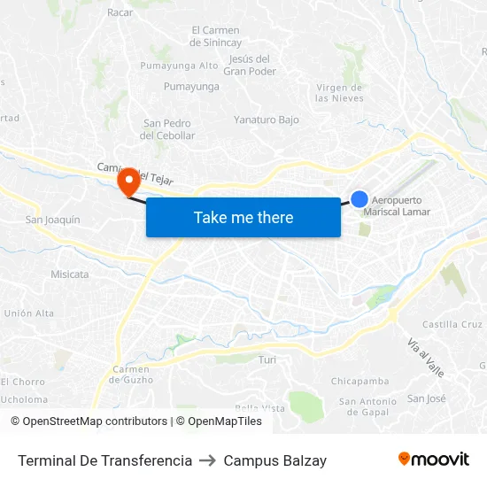 Terminal De Transferencia to Campus Balzay map