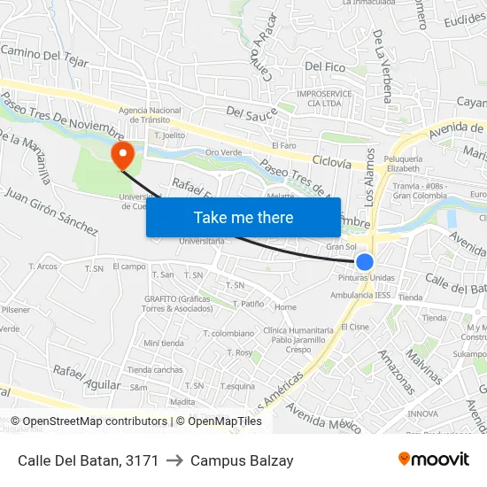 Calle Del Batan, 3171 to Campus Balzay map