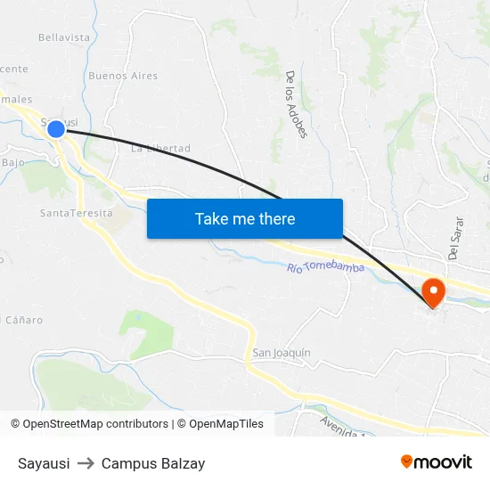 Sayausi to Campus Balzay map