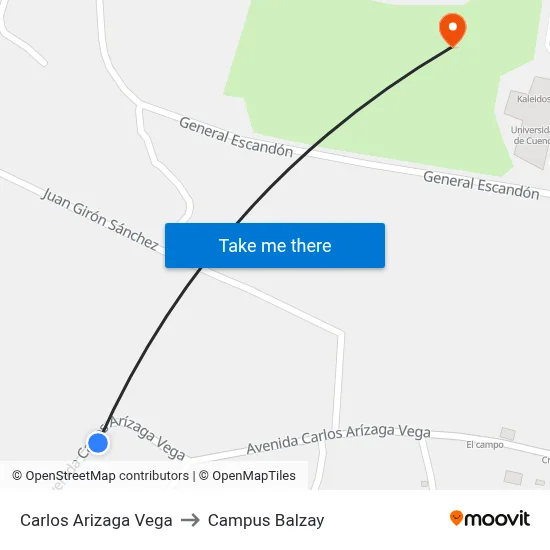 Carlos Arizaga Vega to Campus Balzay map