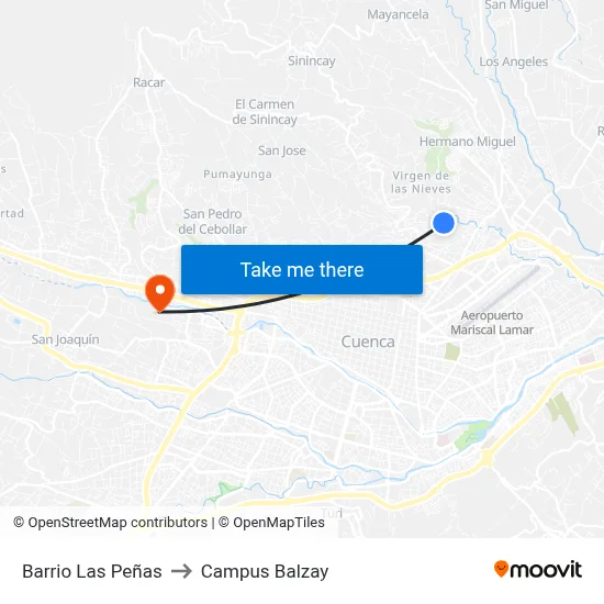 Barrio Las Peñas to Campus Balzay map