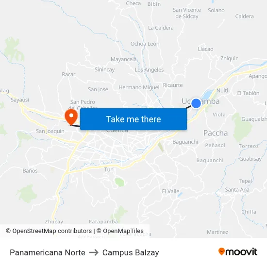 Panamericana Norte to Campus Balzay map