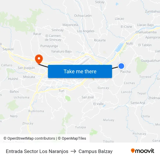 Entrada Sector Los Naranjos to Campus Balzay map
