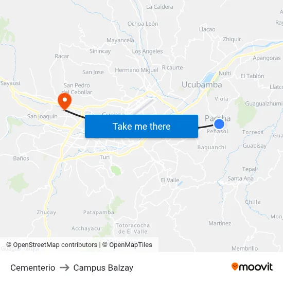 Cementerio to Campus Balzay map