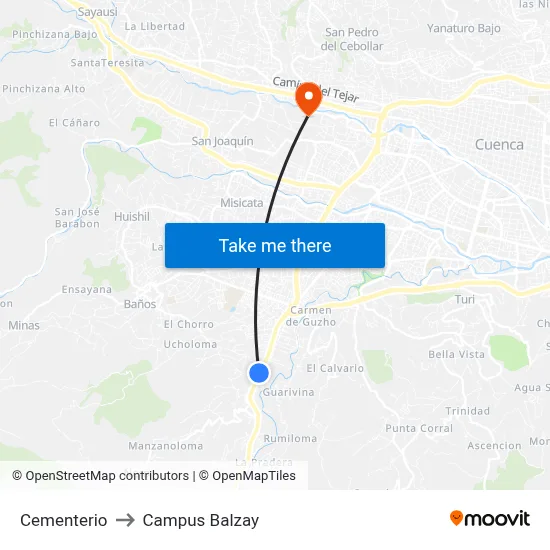 Cementerio to Campus Balzay map