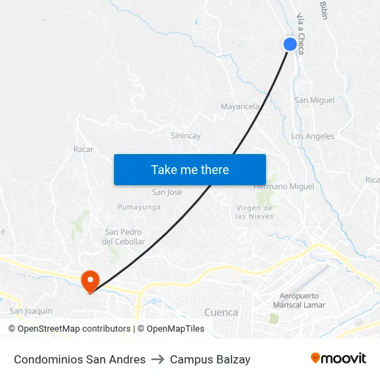 Condominios San Andres to Campus Balzay map