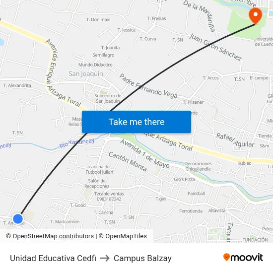 Unidad Educativa Cedfi to Campus Balzay map