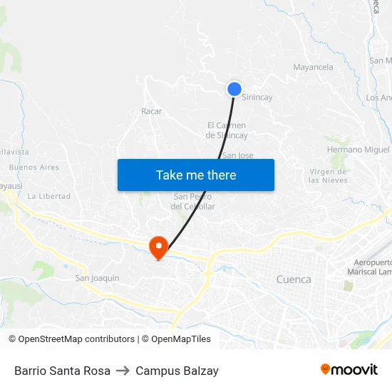 Barrio Santa Rosa to Campus Balzay map