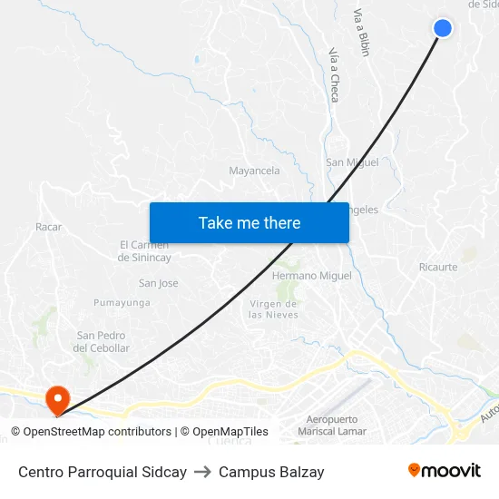 Centro Parroquial Sidcay to Campus Balzay map