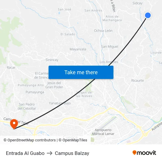 Entrada Al Guabo to Campus Balzay map