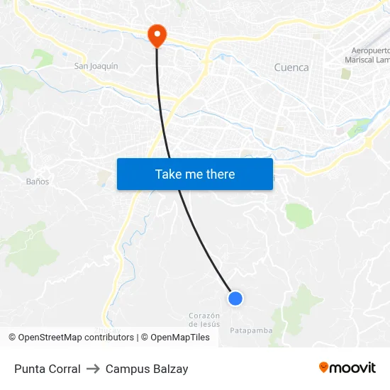 Punta Corral to Campus Balzay map