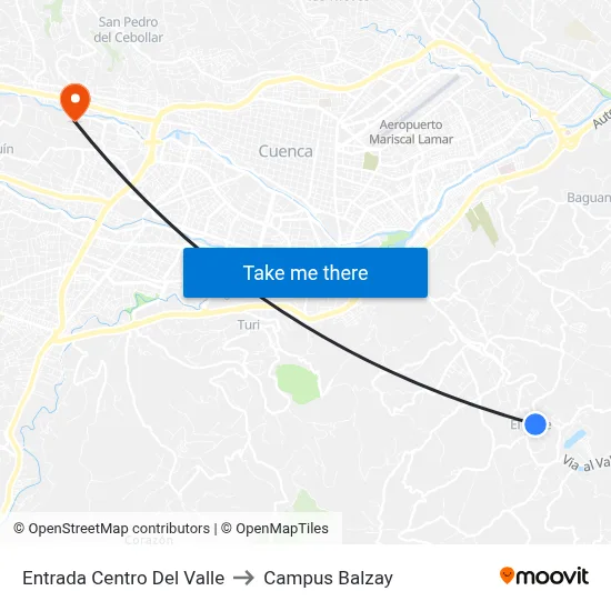 Entrada Centro Del Valle to Campus Balzay map