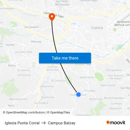 Iglesia Punta Corral to Campus Balzay map