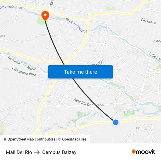 Mall Del Rio to Campus Balzay map