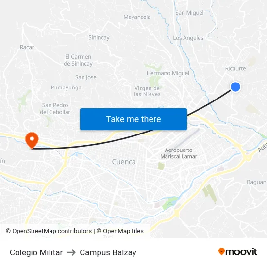 Colegio Militar to Campus Balzay map