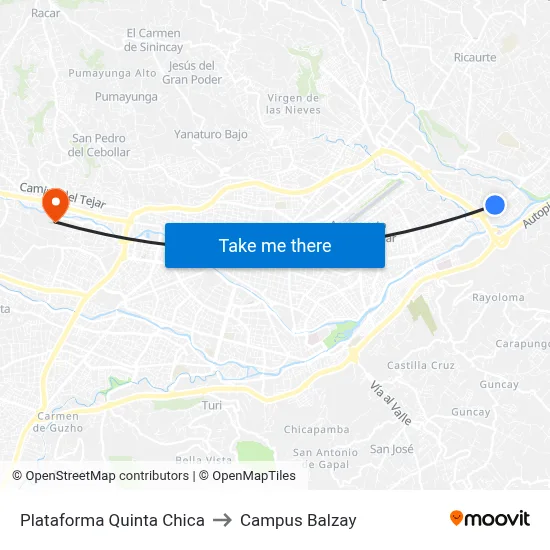 Plataforma Quinta Chica to Campus Balzay map