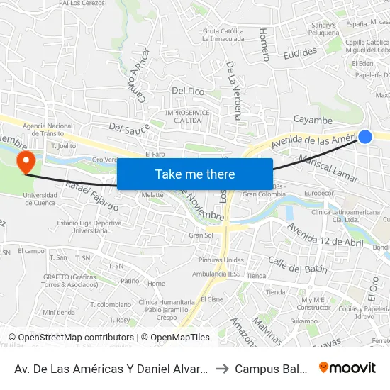 Av. De Las Américas Y Daniel Alvarado to Campus Balzay map