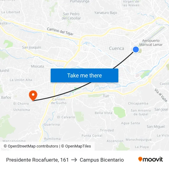 Presidente Rocafuerte, 161 to Campus Bicentario map