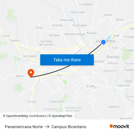 Panamericana Norte to Campus Bicentario map