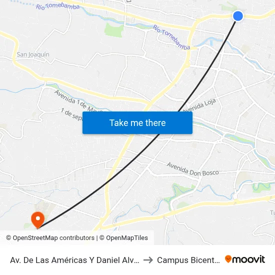Av. De Las Américas Y Daniel Alvarado to Campus Bicentario map
