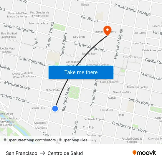 San Francisco to Centro de Salud map
