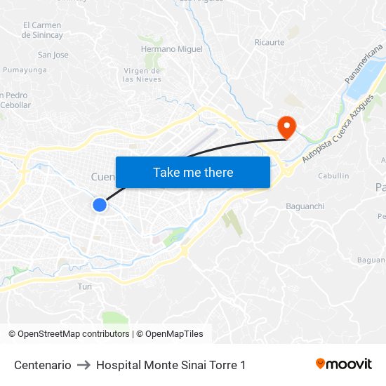 Centenario to Hospital Monte Sinai Torre 1 map
