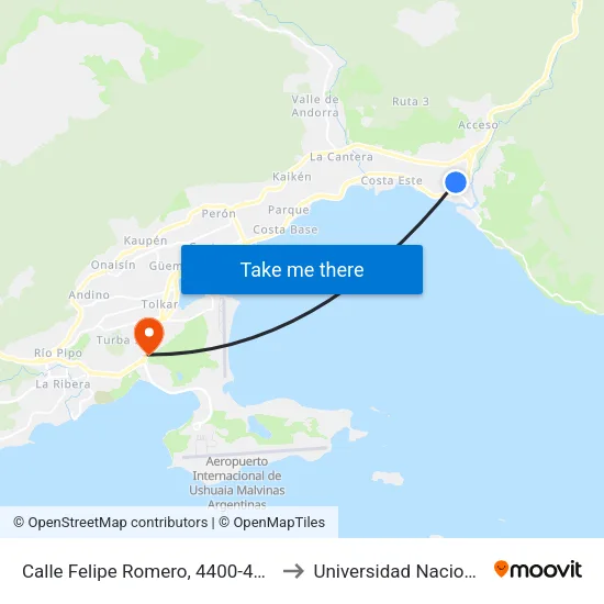 Calle Felipe Romero, 4400-4478 (Esc. Mirador De Los Andes) to Universidad Nacional De Tierra Del Fuego map