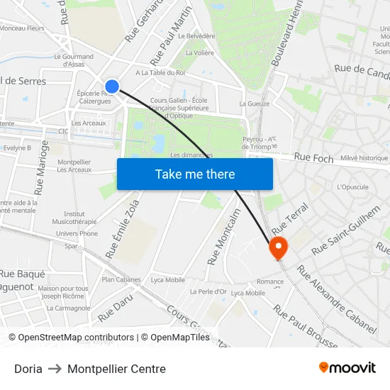 Doria to Montpellier Centre map