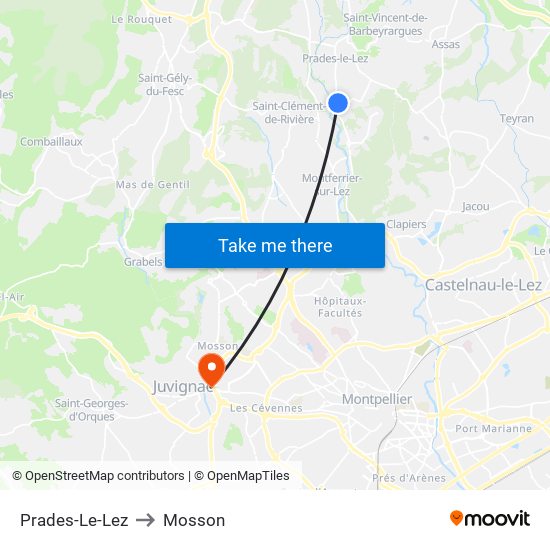 Prades-Le-Lez to Mosson map