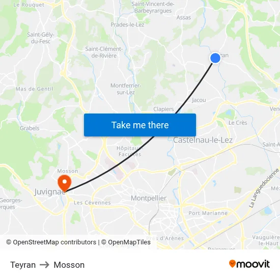 Teyran to Mosson map
