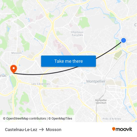 Castelnau-Le-Lez to Mosson map