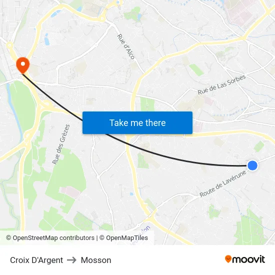 Croix D'Argent to Mosson map