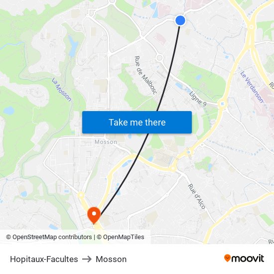 Hopitaux-Facultes to Mosson map