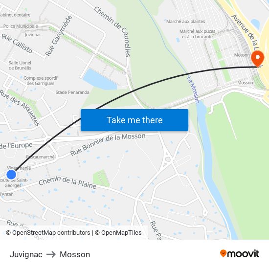 Juvignac to Mosson map