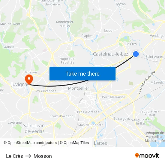 Le Crès to Mosson map