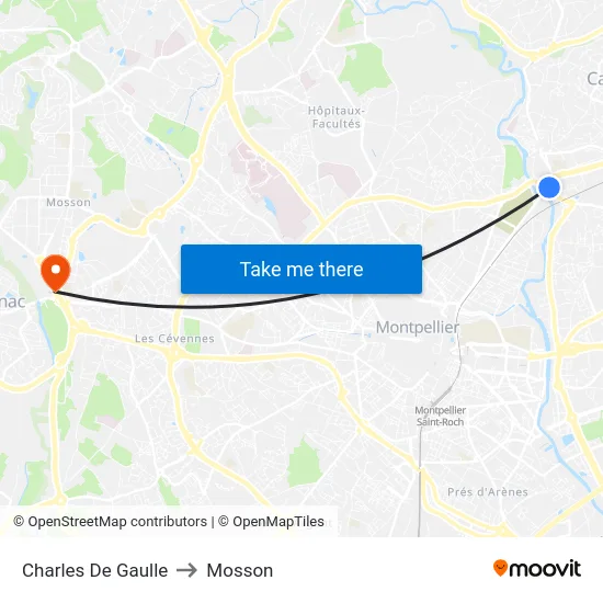 Charles De Gaulle to Mosson map