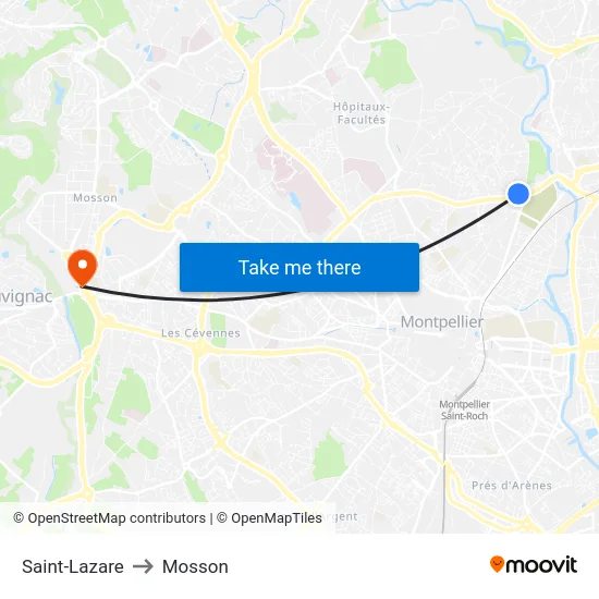 Saint-Lazare to Mosson map