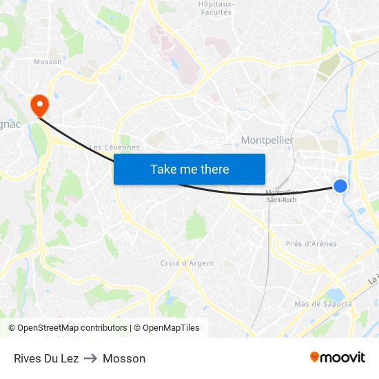 Rives Du Lez to Mosson map