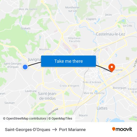 Saint-Georges-D'Orques to Port Marianne map