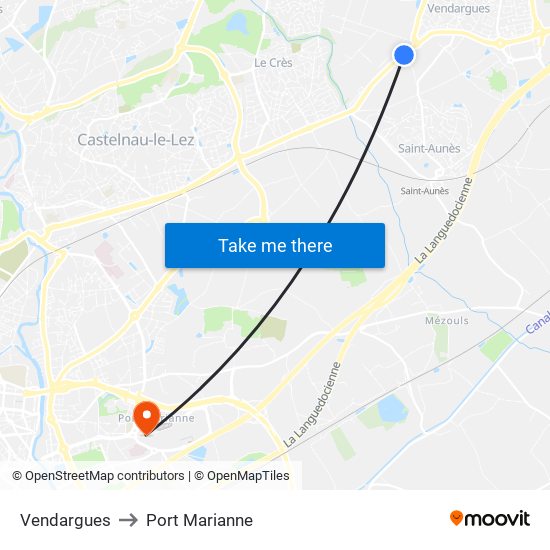 Vendargues to Port Marianne map