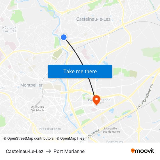 Castelnau-Le-Lez to Port Marianne map