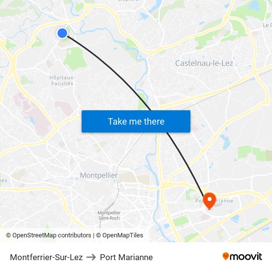 Montferrier-Sur-Lez to Port Marianne map